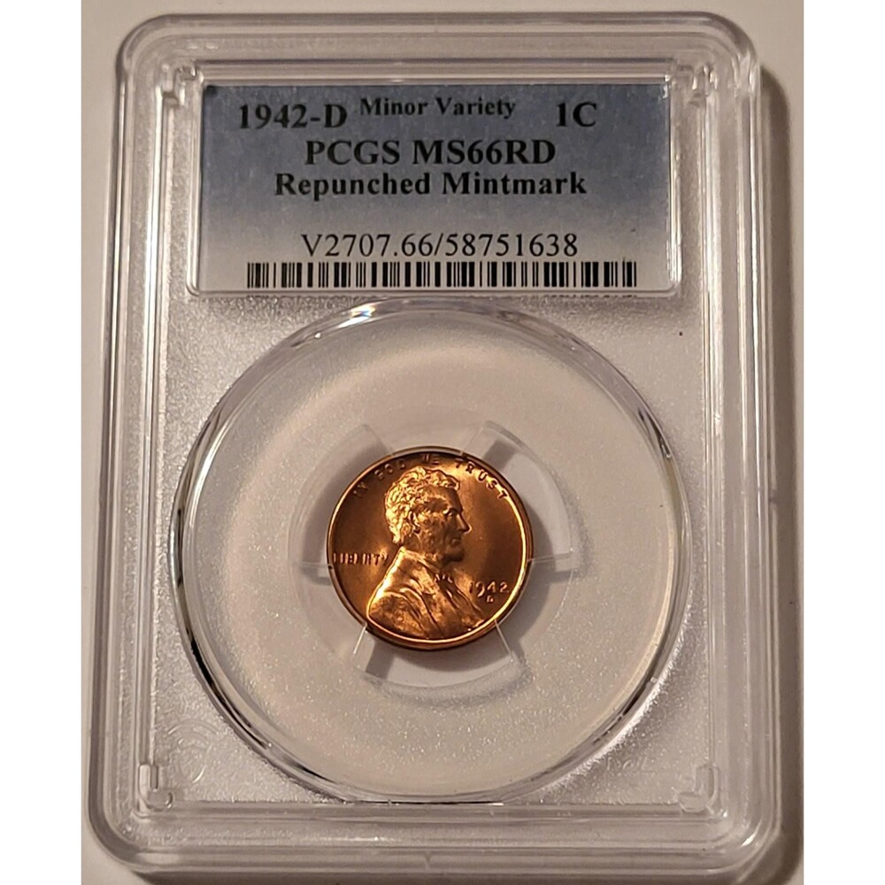 1942 D Lincoln Wheat Cent RPM Minor Variety MS66 RED PCGS